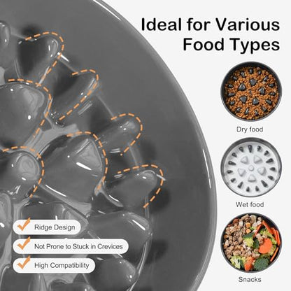 Sted Ceramic Slow Feeder Dog Bowls with Silicone Base, Slow Feeding Dog Bowl Small Medium Breed, Dog Food Bowls for Fast Eaters, Slow Down Eating, Puzzle Dog Food Bowl, Maze Grey - color: Grey, size: Medium-8 inches