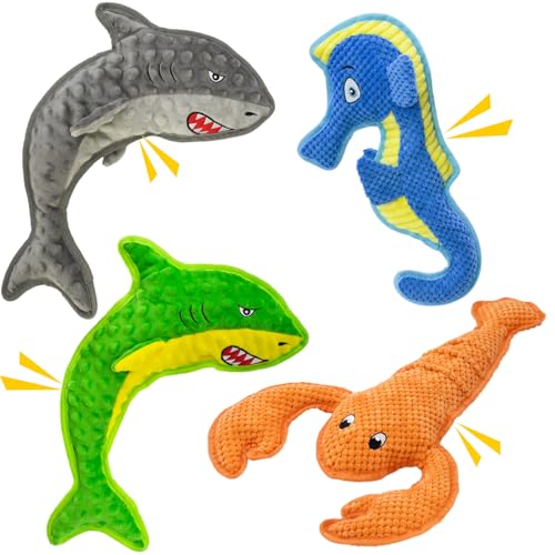 Dog Toy Squeak No Stuffing Toys, 4-Pack Toys for Small Medium Large Breed, Puppy Teething Interactive Toy to Keep Them Busy, Best Christmas Birthday Gift - color: grey