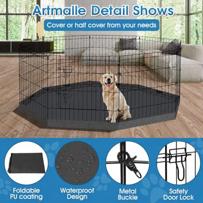 Artmalle Puppy Pet Playpen 8 Panel 24 Inch Indoor Outdoor Metal Portable Folding Animal Exercise Dog Fence Ideal for Pet Animals Dog Cat Rabbit Breed Puppy with Bottom Pad (Black with Bottom pad) - style: 24'' x 24'' with Bottom cover