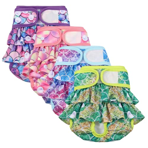 4 Pack Dog Diapers Female Washable Dog Diapers Reusable Puppy Diapers Highly Absorbent Comfortable Doggy Diapers for Dogs in Heat or Excitable Urination (S, Mermaid) - color: Mermaid, size: S