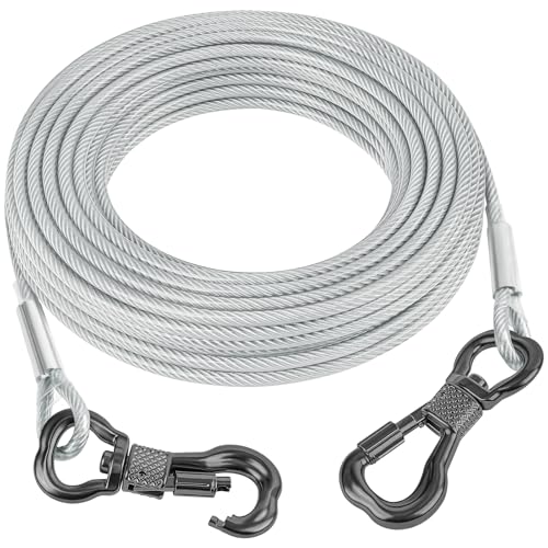 Tresbro 20FT Reflective Tie Out Cable for Dogs Up to 250 Pounds, Steel Wire Lead Leash Cable with Stainless Dual Fix Buckle, Lightweight and Enduring, Dog Chains for Outside, Yard, Camping - color: Silver, size: 250lbs 20FT 0.2IN