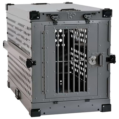 K9 Kennel Boss Aluminum Collapsible Dog Crate, Heavy Duty Folding Kennel - Medium-Long (Gray) - color: Gray, size: 40.6"L x 25.2"W x 28.9"H