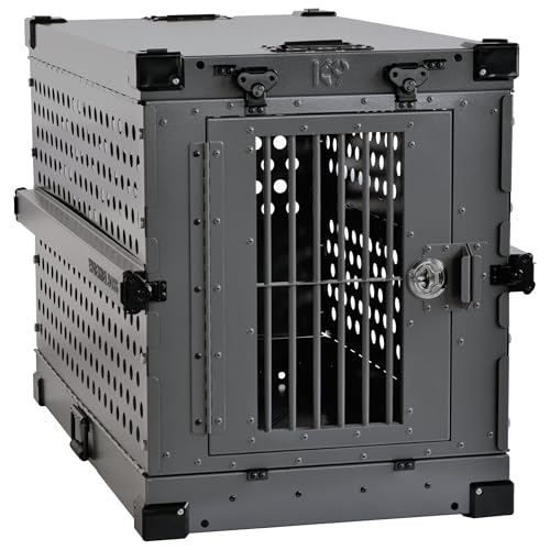 K9 Kennel Boss Aluminum Collapsible Dog Crate, Heavy Duty Folding Kennel - Medium-Long (Gray) - color: Gray, size: 40.6"L x 25.2"W x 28.9"H