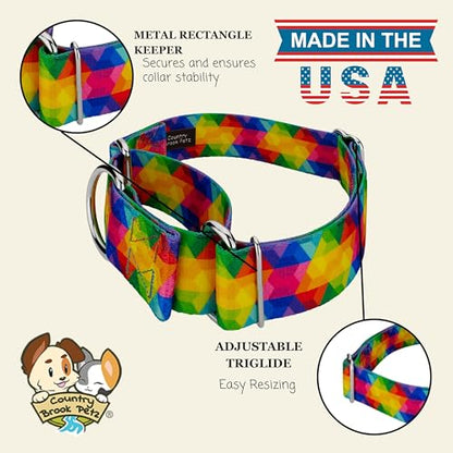 Country Brook Petz - HossFit Jr Wide Martingale Dog Collar - Groovy Collection Featuring Far Out Designs (Kaleidoscope, Extra Large) - color: Kaleidoscope, size: Extra Large (Pack of 1)