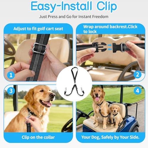 Golf Cart Dog Seat Leash & Safety Harness | Adjustable Pet Seat Belt with Tangle-Free Retractable Strap, Fits All Golf Cart Models (for Double Dog) - size: Double Dog