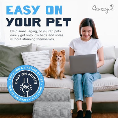 PAWZY Dog Stairs for Bed & Couch, 4-Step Foam Pet Steps 20” High for Small Dogs & Cats up to 60 lbs, Wide Non-Slip Stairs, Waterproof Washable Zipper Cover, No Assembly, Grey - size: 4 Step