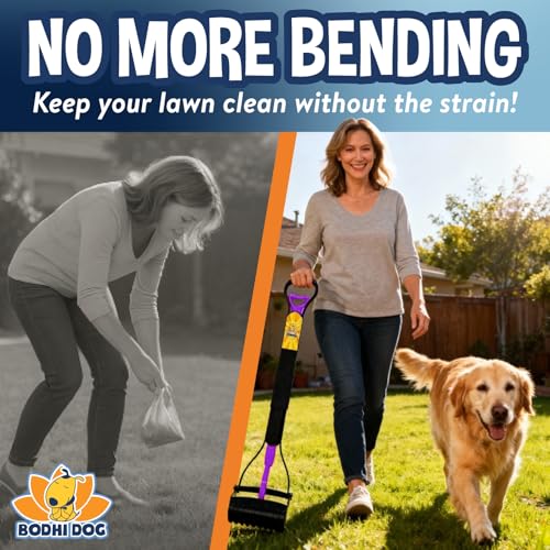 Bodhi Dog 32" Tall Non-Breakable Pooper Scooper for Large Dogs - Lightweight, Foldable Design with Extra Long Handle (Purple) - color: Purple
