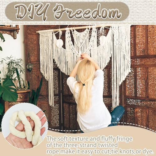 Natural White Cotton Rope 4/5 inch x 10 ft,Tug of War Rope,Strong Triple-Strand Rop Twisted Cotton Ropes for DIY Crafts Decoration,Swing,Tug of War,Pet Toys