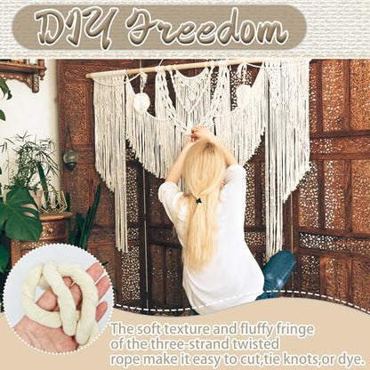 Natural White Cotton Rope 4/5 inch x 10 ft,Tug of War Rope,Strong Triple-Strand Rop Twisted Cotton Ropes for DIY Crafts Decoration,Swing,Tug of War,Pet Toys
