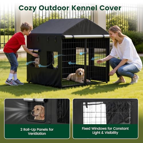 Dog Kennel Cover Replacement, Full Coverage Waterproof Tarp for 4x4x4.5ft Dog Crate with 600D Oxford Fabric, 4 Transparent Window & Door Curtains for Enclosure Outside, Small - size: Small