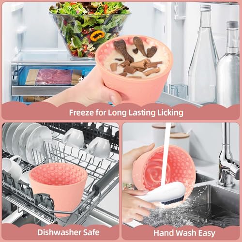 Dog Slow Feeder Lick Bowl, Non-Slip Dog Licking Treat Dispenser, Slow Feeder Bowls for Small Medium Large Breed Dogs, Anxiety Relief & Anti-Choking, BPA Free Silicone (Pink, 1.6 Cup) - color: Pink