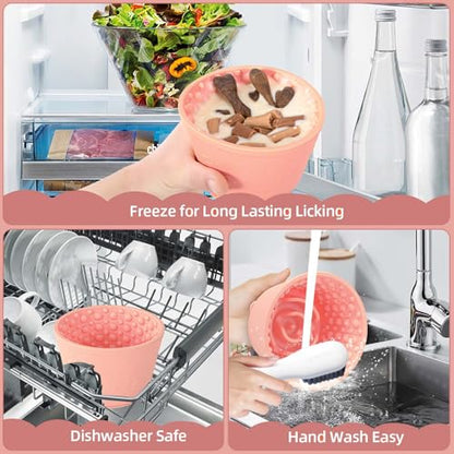 Dog Slow Feeder Lick Bowl, Non-Slip Dog Licking Treat Dispenser, Slow Feeder Bowls for Small Medium Large Breed Dogs, Anxiety Relief & Anti-Choking, BPA Free Silicone (Pink, 1.6 Cup) - color: Pink