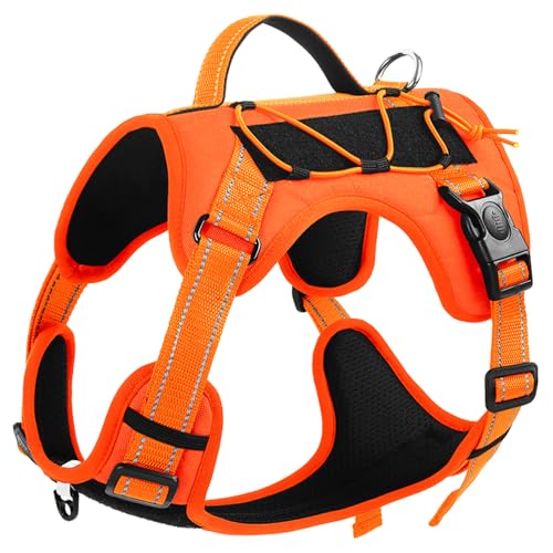 Orange Reflective Lightweight Tactical Pet Harness Vest with Handle Harness Tactical Dog Harness Vest for Walking, Hiking,Training,Outdoor,Camping (Orange, Large) - size: Large