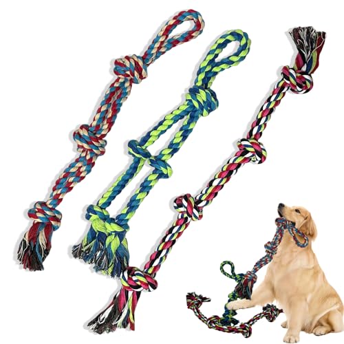 Dog Rope Toy, 3-Pack, Large | Heavy Duty, Tough Chew Toys, Durable Interactive Tug of War, Teeth Cleaning, For Large and Medium Aggressive Chewers - size: Large