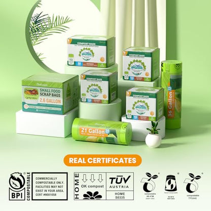 GreFusion 2.6 Gallon Compostable Trash Bags, 100 Count, Extra Thick 0.71 Mil, Certified by BPI and ASTM D6400, Perfect Fit for Small Trash Cans - color: 2.6G-100Count