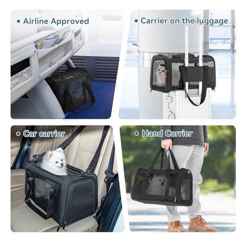Airline Approved Cat Carrier, Soft-Sided Collapsible Pet Carrier for Travel, 3 Carrying Ways, Lightweight and Ventilation on 5 Sides, Escape Proof, with Soft Fleece Pad - color: Z-Black, size: 18.0"L x 11.0"W x 11.0"H