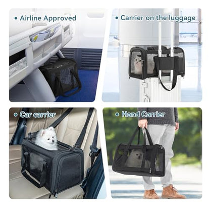 Airline Approved Cat Carrier, Soft-Sided Collapsible Pet Carrier for Travel, 3 Carrying Ways, Lightweight and Ventilation on 5 Sides, Escape Proof, with Soft Fleece Pad - color: Z-Black, size: 18.0"L x 11.0"W x 11.0"H