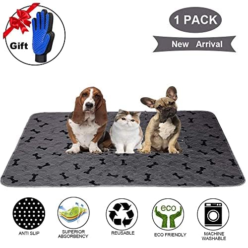 Washable Dog Pee Pads with Free Grooming Gloves,Non Slip Dog Mats with Great Urine Absorption,Reusable Puppy Pee Pads for Whelping,Potty,Training,Playpen - size: 48x72 Inch (Pack of 1)