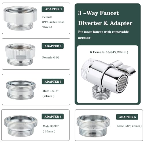 Bathtub Shower Head Sink-Faucet set，Tub faucet spayer attachment with 5 Adapters and 59" Hose for Pet Dog Rinse、 Baby Bath 、Hair washing, ON/OFF Extension for Tub, Utility Sink, Garden and Bathroom