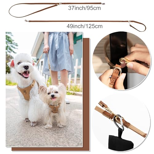 Puppytie No Pull Dog Harness with Multifunction Dog Leash, Soft Adjustable, Escape Proof, Classic Style, Khaki Camel, S - color: Button-Khaki Camel, size: S