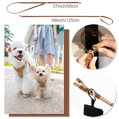 Puppytie No Pull Dog Harness with Multifunction Dog Leash, Soft Adjustable, Escape Proof, Classic Style, Khaki Camel, S - color: Button-Khaki Camel, size: S