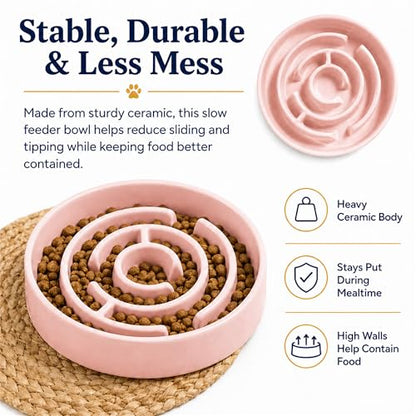 Ceramic Slow Feeder Dog Bowls with Anti-Slip, Slow Feeder & Non-Slip Design, Boredom and Anxiety Reducer, Suitable for All Breed Dogs and Cat (Ceramic-Pink) - color: Ceramic-Pink