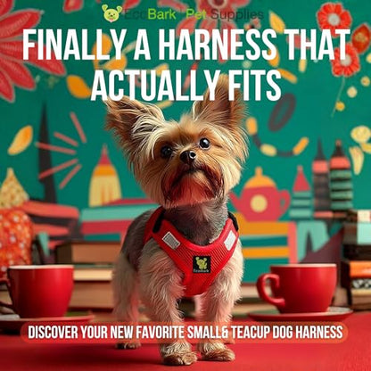 EcoBark Teacup Dog Harnesses for Tiny Dogs (Red, XXXS) - color: Red, size: XXXS- 2 to 3 lbs- Chest up to 10 in (Pack of 1)