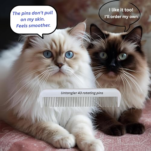 Cat Comb with Silky Smooth Rotating Teeth - Clears Mats Gently (5" Ultra Fine Teeth; 7" Dual Teeth) (White, 5") - color: White, size: 5"