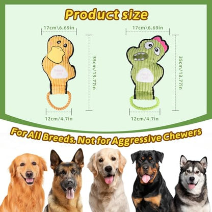 2-Pack Crinkle and Squeaky Dog Toys & Tough Tug of War Set - No Stuffing Chew-Resistant Plush Toys to Keep Them Busy, Best Birthday Gift for Small/Medium/Large Breeds (Ducks & Dino) - color: Ducks & Dino