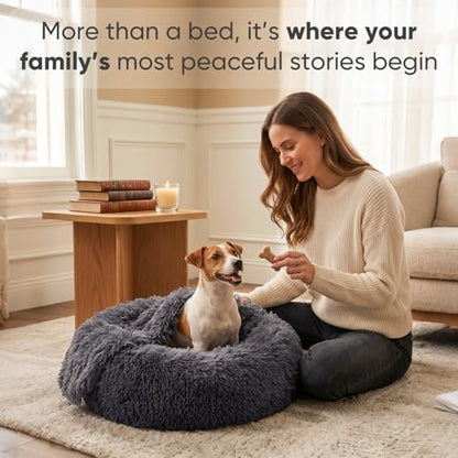 Himax Medium Dog Bed, Round Dogs Beds with Blanket Attached, Comfort Fluffy Calming Dog Bed Washable (20"/26"/35") Deep Grey - color: Grey, size: 26.0"L x 26.0"W x 9.0"Th
