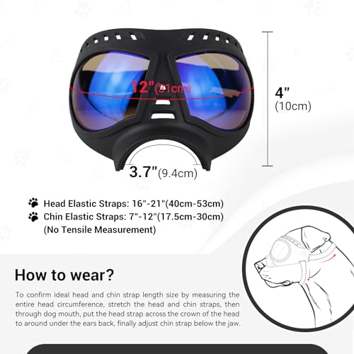 Namsan Clear Dog Goggles for Large Dogs, Wide Snout & Soft Frame, Tactical Driving Sunglasses for Dogs Medium to Large Breed, Anti-UV Dog Eye Protection, Windproof Dustproof, Adjustable, Clear Blue - color: (Large)Clear Blue Lens