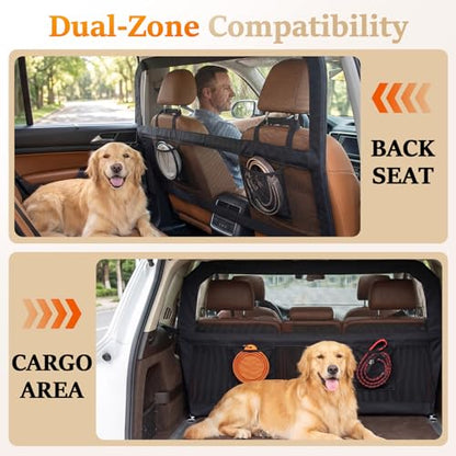 Heavy Duty Dog Car Barrier with Sturdy Metal Frame, Wider Coverage Pet Divider Net for Back Seat & Cargo Area, Universal Fit for Cars SUVs Trucks, Claw-Proof Transparent Mesh for Cool Airflow - size: Large