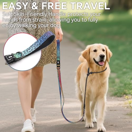 QQPETS Adjustable Slip Lead Dog Leash, Hands Free Waist Leash for Dog Walking, Reflective Training Lead with 360° Swivel Anti-Tangle, 4-7 ft Length for All Breeds - color: Gradient Leopard
