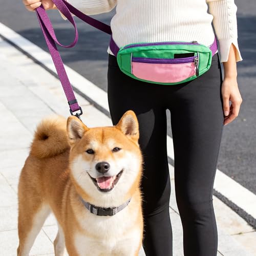 Hands Free Dog Leash with Waist Bag, Adjustable Waterproof Shock Absorption Reflective Leash with Poop Bag Dispenser Port for Medium Large Dogs Walking Running Hiking (Purple) - color: purple