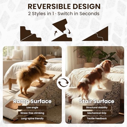 Laifug Pet Dog Stairs for Small Dogs 19.7" H, 2 in 1 Transformable 4-Step Pet Stairs and ramp, Dog Steps for Couch Bed (18~24 in) with Durable Non-Slip Waterproof Cover