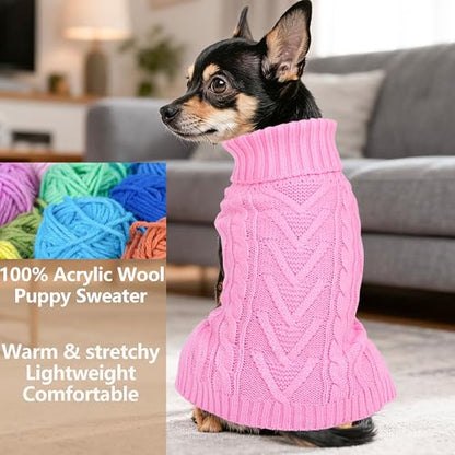 Dog Sweaters for Small Dogs Warm Dog Clothes Winter Chihuahua Clothes Girl Boy Puppy Sweater Knitted Doggy Coat Soft Mini Dachshund Sweater with Turtleneck Pullover Design(Pink, Large) - color: PINK, size: Large