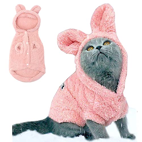 Easter Dog & Cat Outfit - Bunny Ears Hoodies, Fleece Puppy Sweatshirt, Warm Dog & Cat Costume (Small, Pink) - color: Pink, size: Small