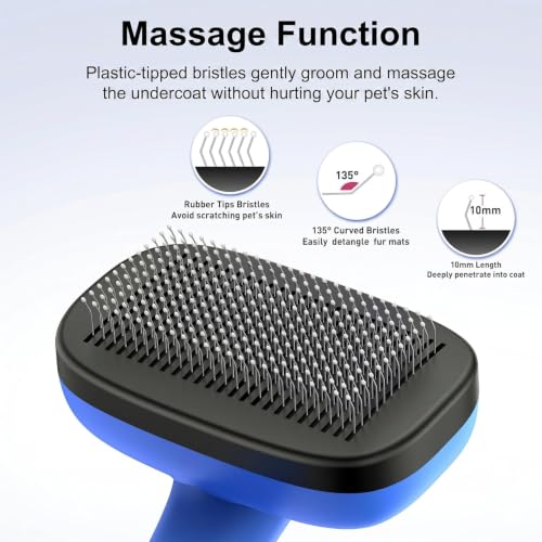 Self Cleaning Slicker Brush for Dog and Cat Deshedding, Blue | Shedding Brush for Dogs & Cats, One-Click Retractable Bristles for Easy Cleaning Flying Hair at Home - color: Blue 1 PCS