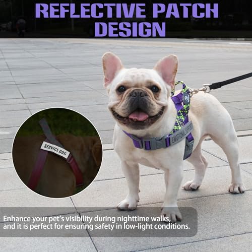Service Dog Vest, No-Pull Service Dog Harness with 4 PCS Reflective Patches, Dog Vest Harness with Handle, Pet Harness for Small Medium Large Dogs in Training (Purple, S) - color: Purple Harness + 4 Patches, size: Small (Chest: 19-25")