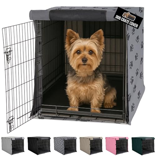 GORILLA GRIP Dog Crate Covers compatible with Amazon Basics Dog Crates, All Sides Open, Privacy Cover Fits 24" Wire Kennel, Breathable Mesh Windows, Light Reducing Puppy Training Cage Topper, Gray Paw - color: Gray Black Paw, size: 24" X 18" X 20"