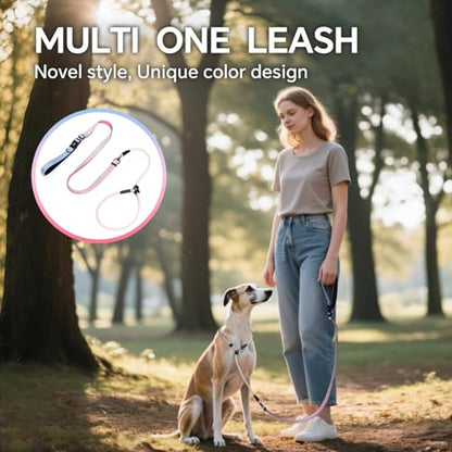 QQPETS Adjustable Slip Lead Dog Leash, Hands Free Waist Leash for Dog Walking, Reflective Training Lead with 360° Swivel Anti-Tangle, 4-7 ft Length for All Breeds - color: Blue-pink Gradient