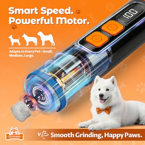 Upgraded Ultra Quiet Dog Nail Grinder with LED Light & Safety Guard - Rechargeable Adjustable Speed Pet Nail Trimmer for Painless Grooming of Dogs & Cats