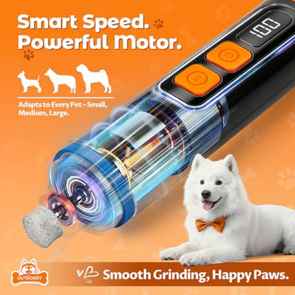 Upgraded Ultra Quiet Dog Nail Grinder with LED Light & Safety Guard - Rechargeable Adjustable Speed Pet Nail Trimmer for Painless Grooming of Dogs & Cats