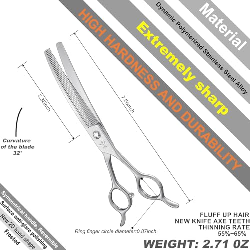 High-end Professional Dog Grooming Curved Thinning Scissors Teeth Blending Shears Pet Texturizing Thinner Blender Shears 7 Inch Extremely Very Sharp Made Of Stainless Steel Alloy For Dog Cat Groomer - style: 7inch Tiny Teeth Curved Thinning