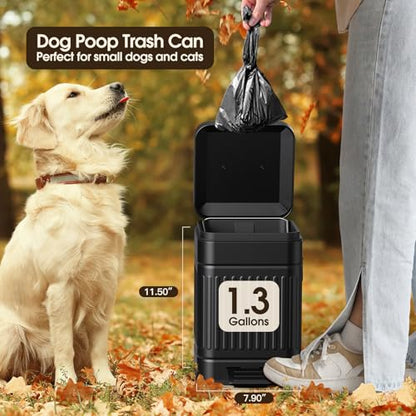 CEROELDA Small Trash Can with Lid-5L/1.3 Gal,Stainless Steel Outdoor Dog Poop Garbage Can-Farmhouse Retro Metal Waste Bin w/Step Pedal for Bathroom Bedroom Office-Soft Close-Black - color: Black
