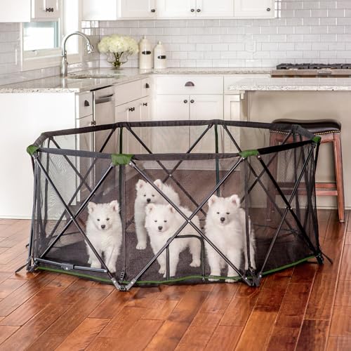 Carlson Portable Dog Playpen 62” x 26”, 8-Panel Foldable Pet Play Pen, Indoor & Outdoor Puppy Playpen, Green/Black - size: 8 Panel