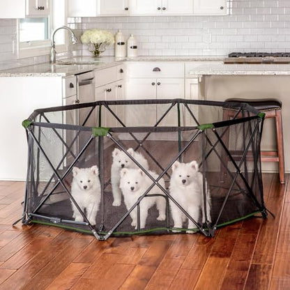 Carlson Portable Dog Playpen 62” x 26”, 8-Panel Foldable Pet Play Pen, Indoor & Outdoor Puppy Playpen, Green/Black - size: 8 Panel