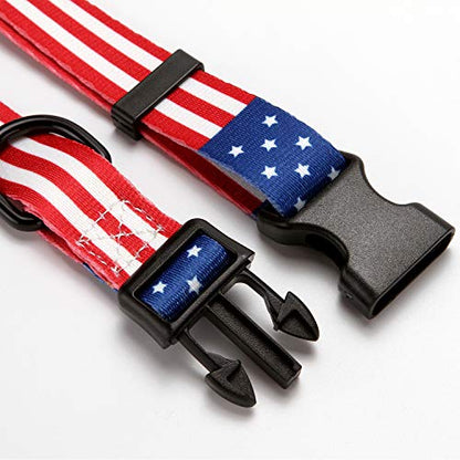 American Flag Dog Collar, Adjustable Nylon Patriotic Red White & Blue Collar for Small Medium Large Dogs, July 4th & Memorial Day USA Pet Collar - size: Large