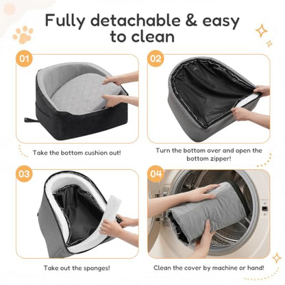 Dog Car Seat for Small Dogs Up to 30 Lbs, Pet Travel Safety Bed for Puppy Cat, Waterproof & Wear-Resistant, Anti Slip Base, Fully Detachable Washable with 2 Safety Tether(Light Gray-Black) - color: Light Gray-Black(Waterproof & Wear-Resistant)