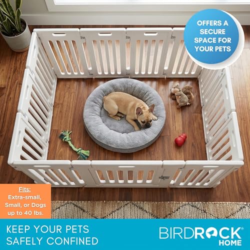 BIRDROCK HOME Pet Playpen with Door | 12 Panel | Strong Plastic | Puppy Safety Fence Pen Playpen | Non-Slip and Secure Dog Gate | White - color: White, style: 12 Panels